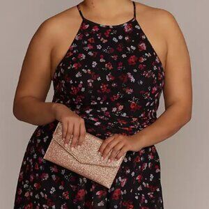 David's Bridal Floral Print Halter A-Line Dress with Slit Back Zip Lined Size 8